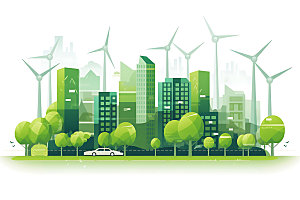 风力发电环保清洁能源插画