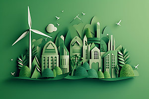 风力发电绿色环保插画