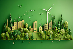风力发电绿色元素插画