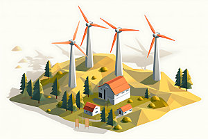 风力发电风车绿色插画