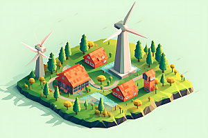 风力发电清洁能源绿色插画