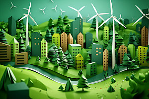 风力发电风车清洁能源插画
