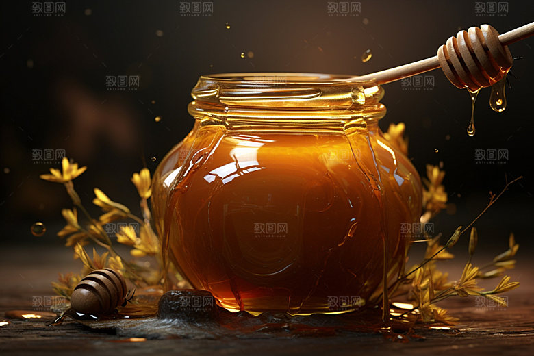 蜂蜜罐甜蜜食品摄影图