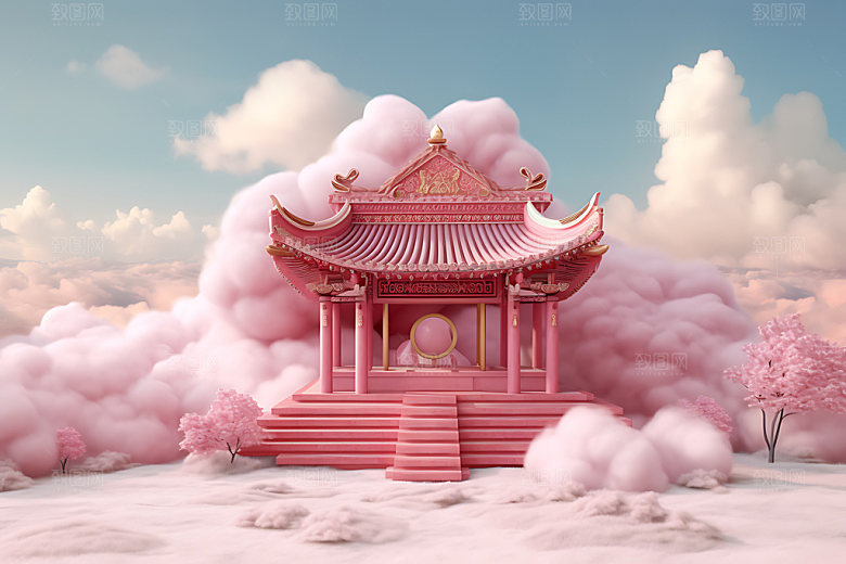 粉色七夕浪漫情人节建筑背景图