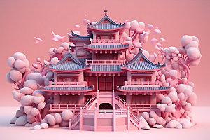 粉色七夕情人节创意建筑背景图