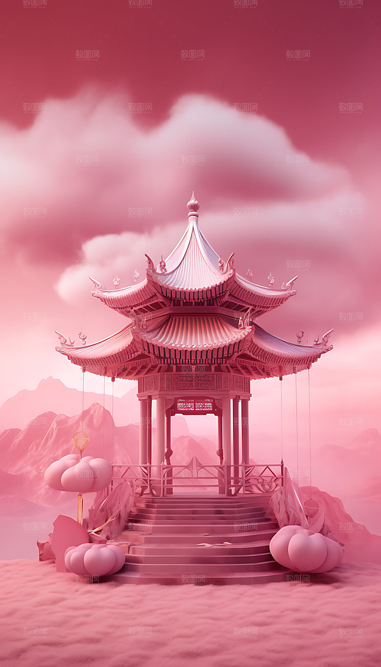 粉色七夕创意情人节建筑背景图