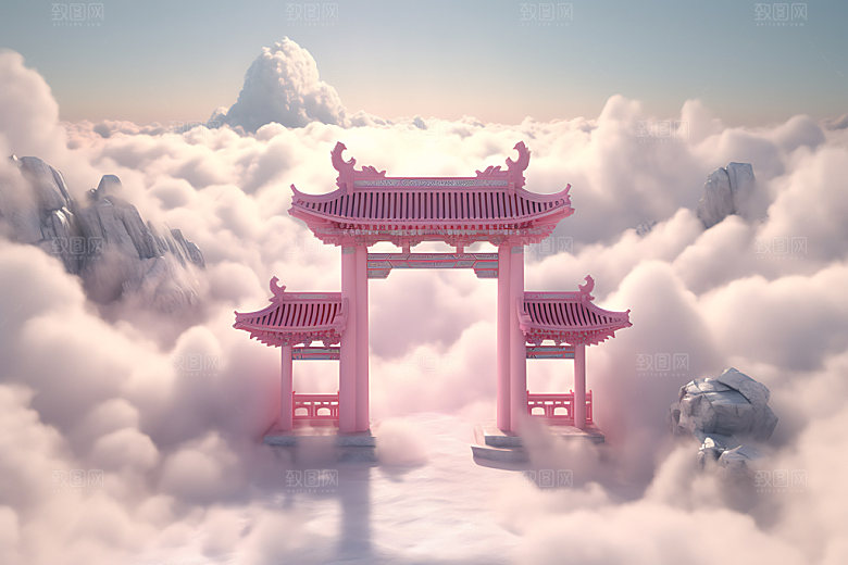 粉色七夕模型浪漫建筑背景图