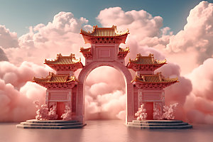 粉色七夕中国风浪漫建筑背景图