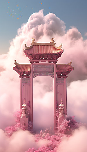 粉色七夕国潮中国风建筑背景图