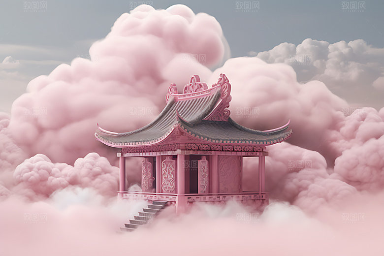 粉色七夕浪漫模型建筑背景图