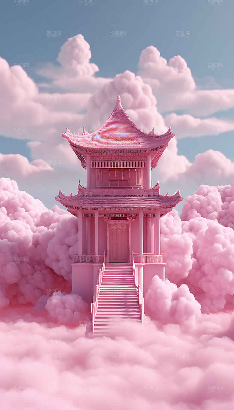 粉色七夕3D浪漫建筑背景图