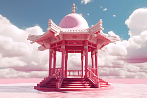 粉色七夕中国风模型建筑背景图