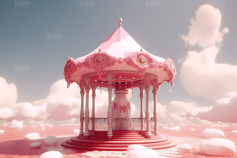 粉色七夕模型创意建筑背景图