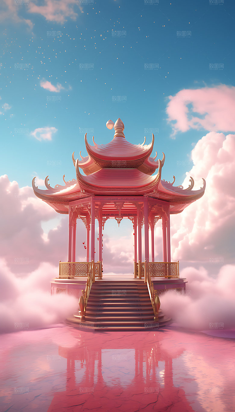 粉色七夕3D情人节建筑背景图