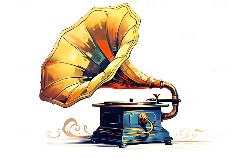 复古留声机黑胶唱片机音乐播放插画