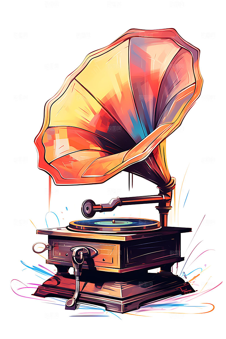 复古留声机典雅黑胶唱片机插画