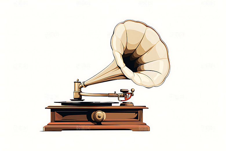 复古留声机音乐播放手绘插画