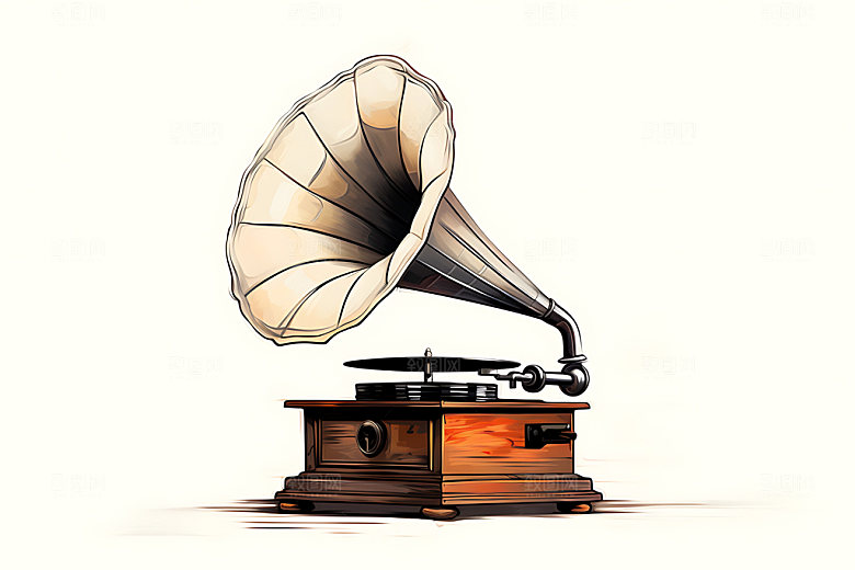 复古留声机音乐播放手绘插画