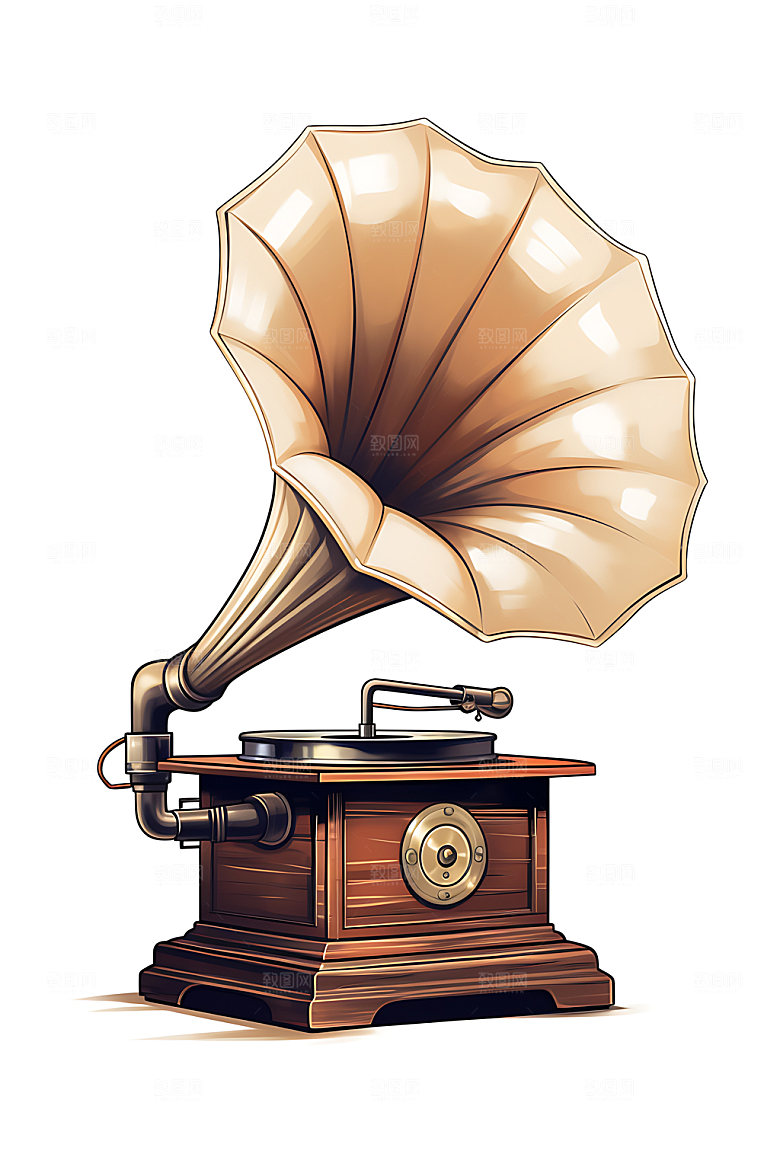 复古留声机手绘音乐播放插画