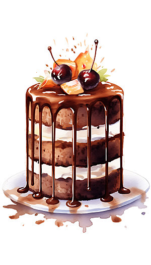 线描蛋糕雅致甜品插画