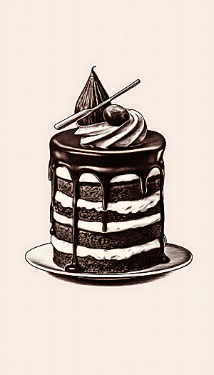 线描蛋糕烘焙精致插画