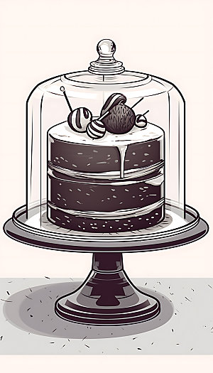 线描蛋糕精致手绘插画