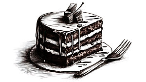 线描蛋糕复古手绘插画