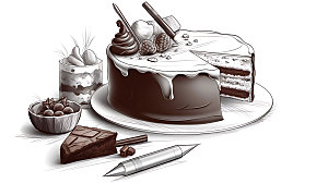 线描蛋糕复古甜品插画