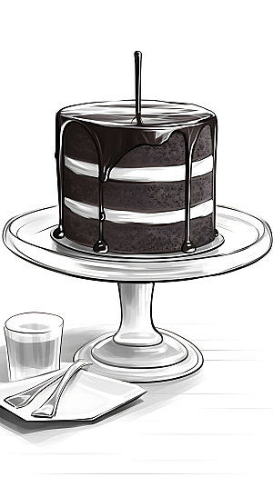 线描蛋糕甜品手绘插画