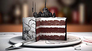 线描蛋糕手绘甜品插画