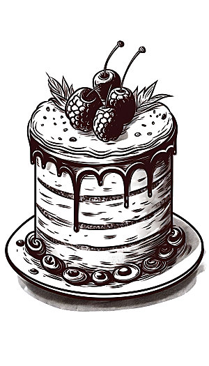 线描蛋糕艺术精致插画