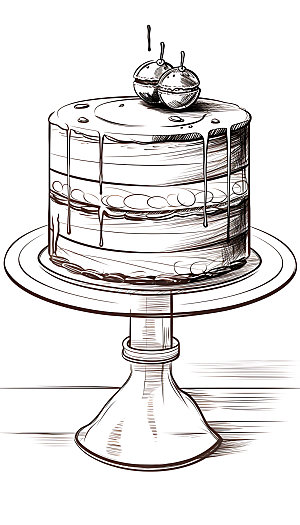线描蛋糕复古艺术插画