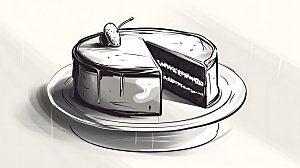 线描蛋糕甜品精致插画