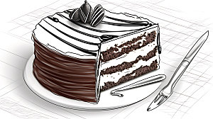 线描蛋糕精致甜品插画