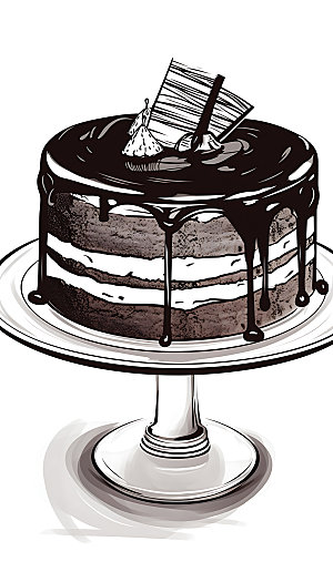 线描蛋糕手绘烘焙插画