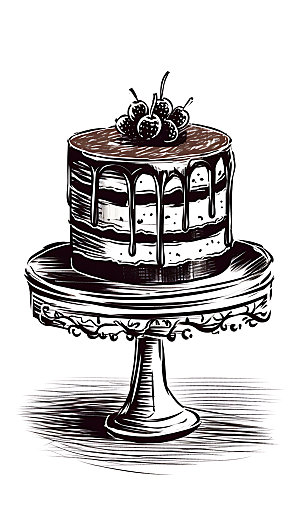 线描蛋糕艺术手绘插画