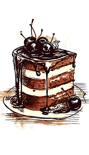 线描蛋糕甜品复古插画