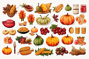 感恩节卡通蔬菜水果矢量素材