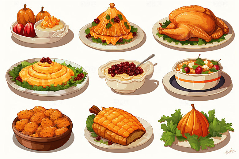 感恩节蔬菜水果美食插画矢量素材