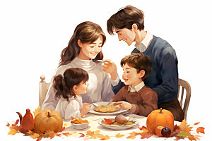 感恩节合手祈祷家庭聚会矢量插画