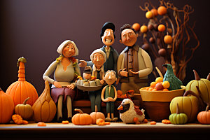 感恩节家庭聚会卡通矢量素材