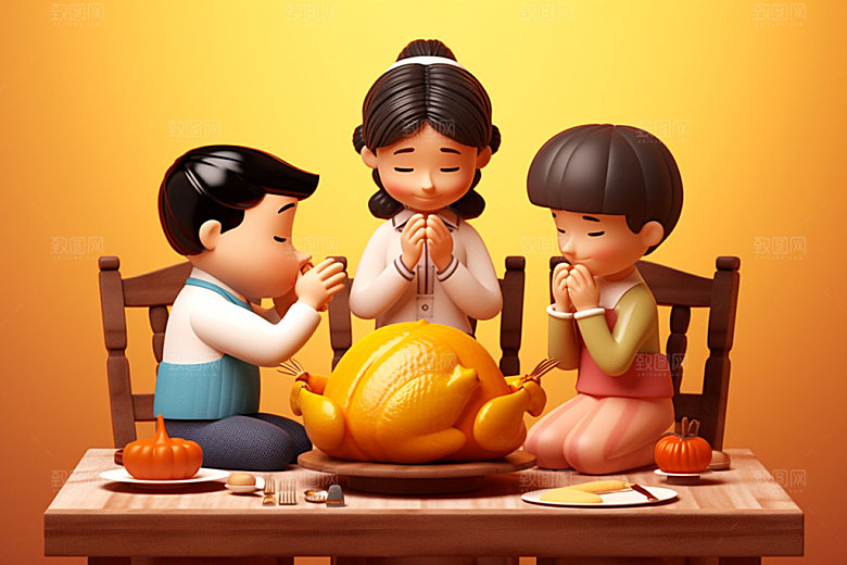 感恩节合手祈祷皮克斯动画矢量素材
