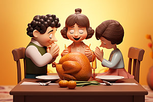 感恩节餐桌皮克斯动画矢量素材