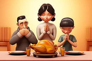感恩节合手祈祷家庭聚会矢量素材
