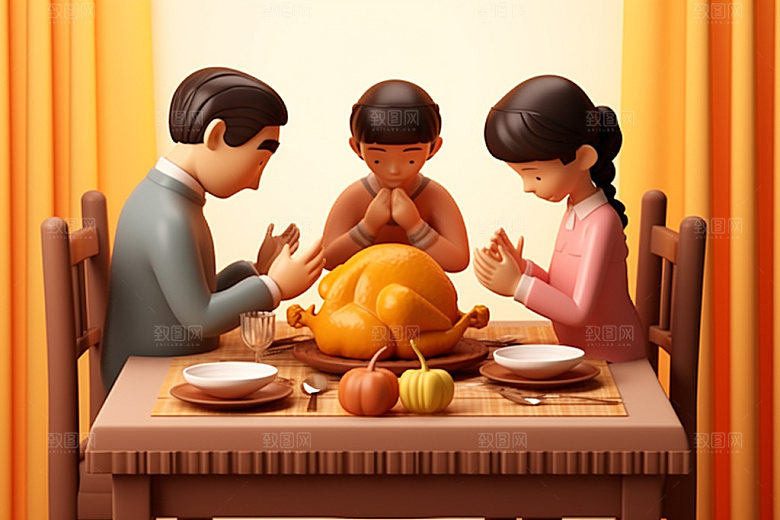 感恩节餐桌皮克斯动画矢量素材