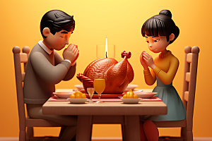 感恩节合手祈祷餐桌矢量素材