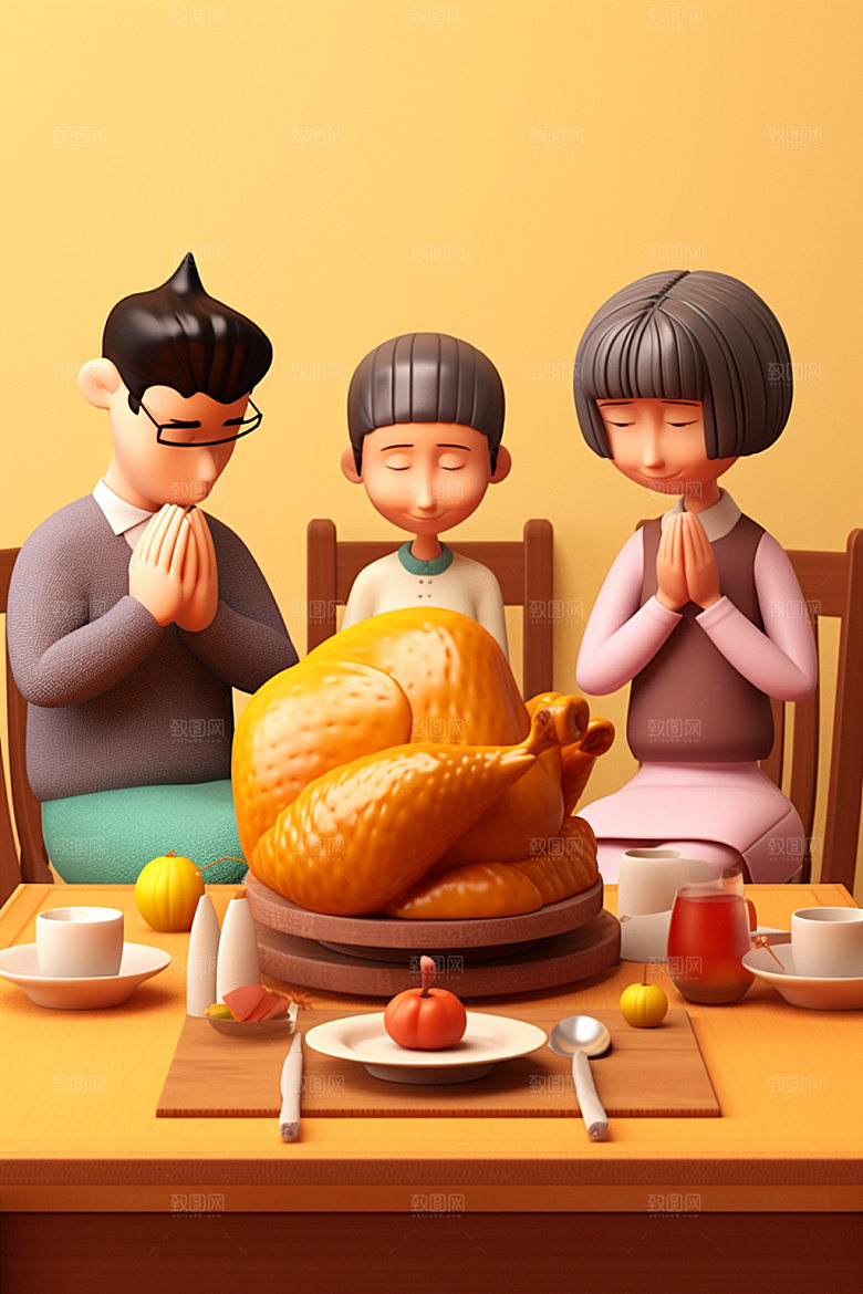 感恩节皮克斯动画合手祈祷矢量素材