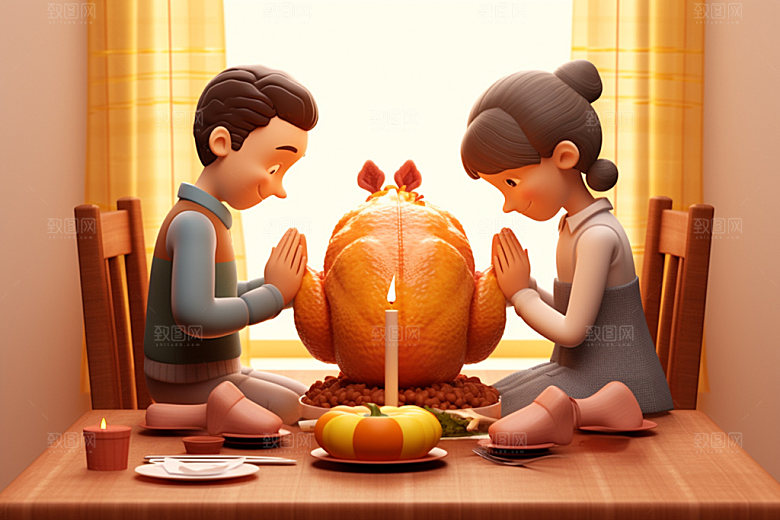 感恩节皮克斯动画合手祈祷矢量素材