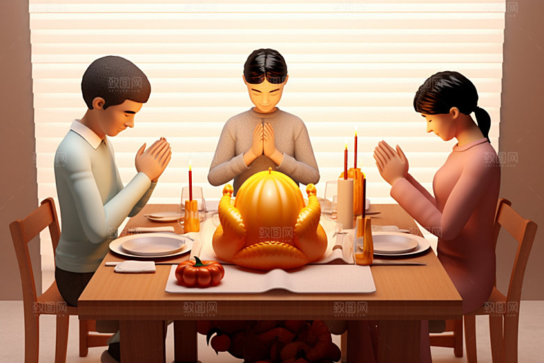 感恩节合手祈祷皮克斯动画矢量素材