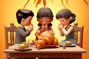 感恩节家庭聚会皮克斯动画矢量素材